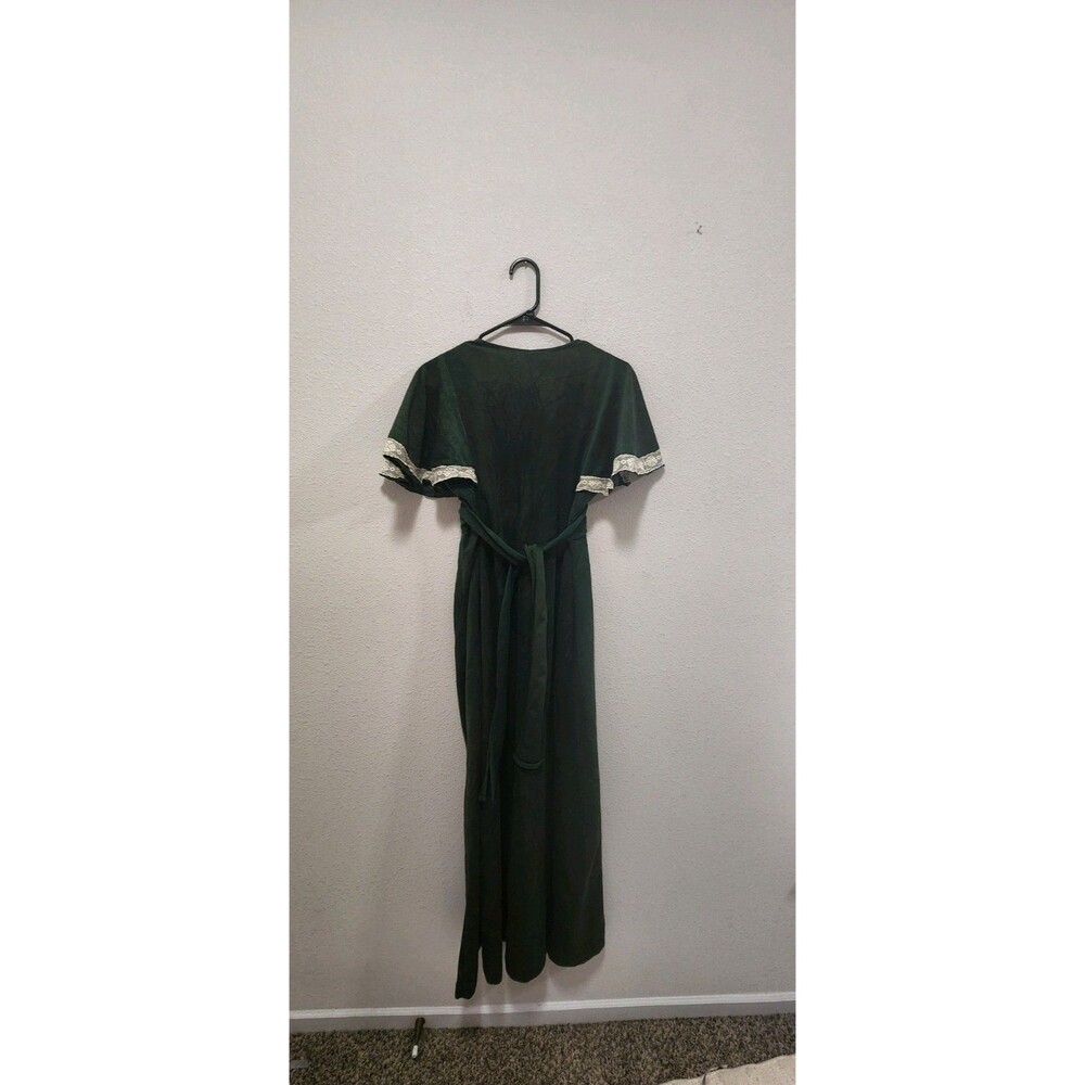 Vintage 70s Boho Green Floral lace trim Maxi Dress Boho Cottage Whimsy Sz M - Picture 7 of 8